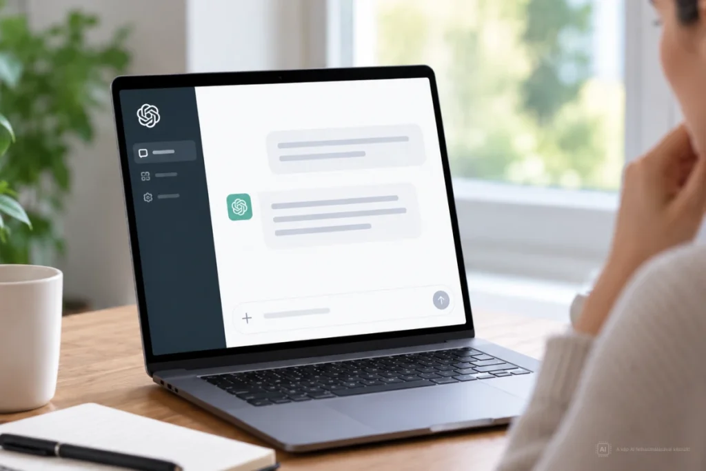 ChatGPT-hirdetések témájú illusztráció laptopot használó felhasználóval